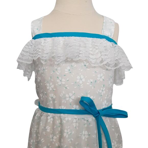 Vintage 80s Kids Tiered Prairie Dress Girls 10 Maxi Eyelet Lace Ruffle Baby Doll - Picture 2 of 9